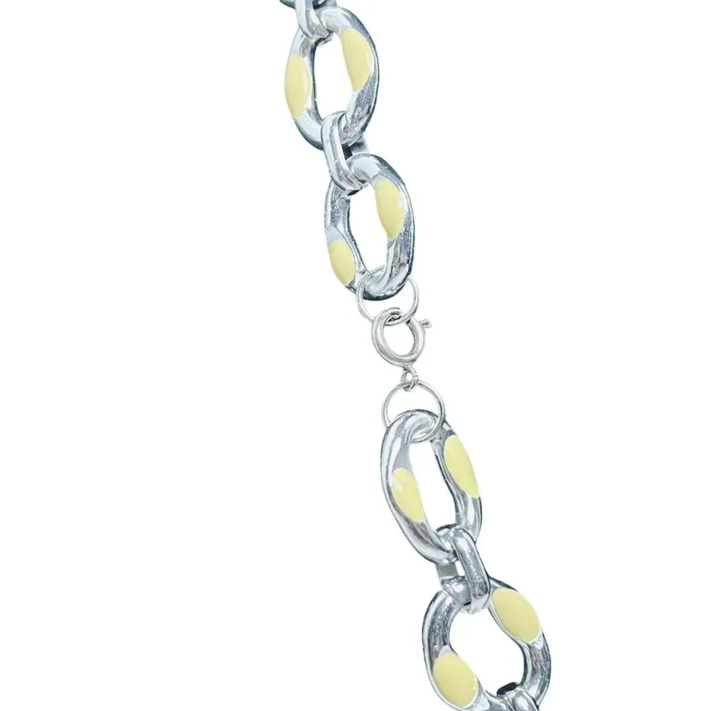 Vintage Silver Tone & Cream Enamel Chain Necklace & Bracelet Set (5664) - Picture 6 of 12